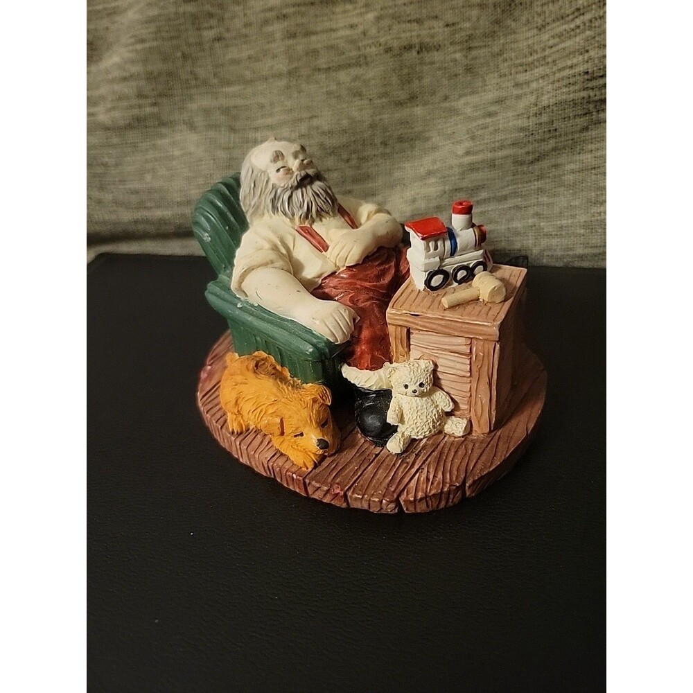 Vtg Sleeping Relaxing Santa in His Chair Making Toys With Dog Unique Gifts 1995